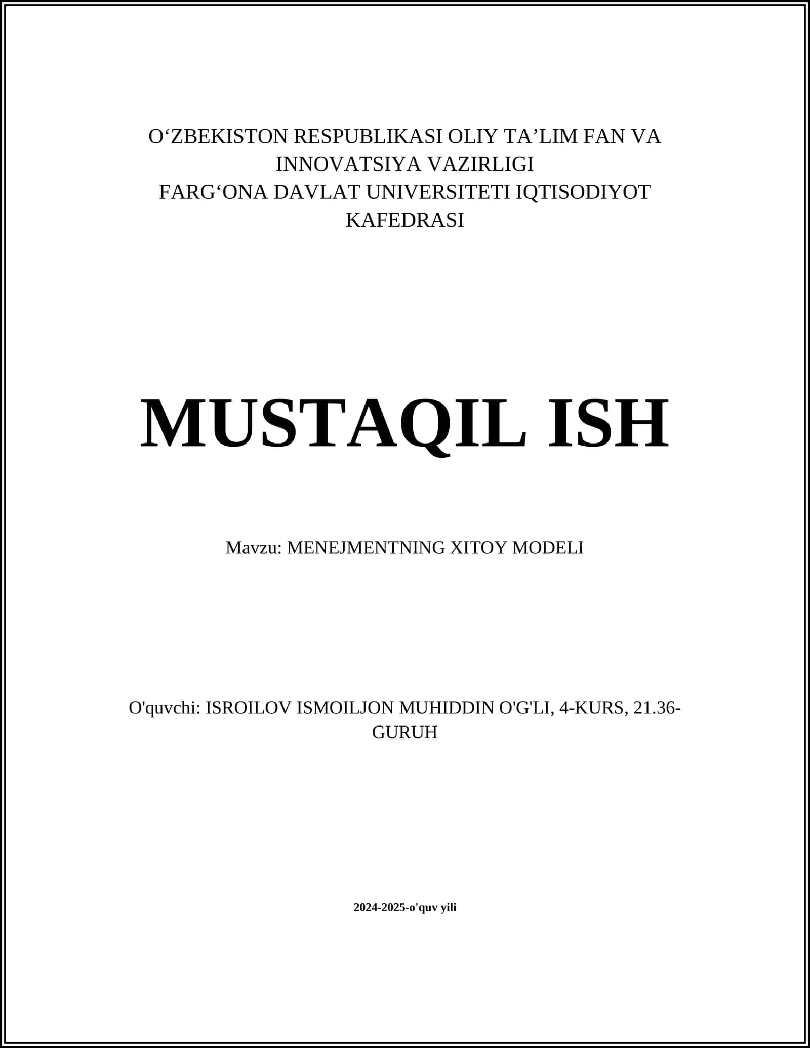 MENEJMENTNING XITOY MODELI