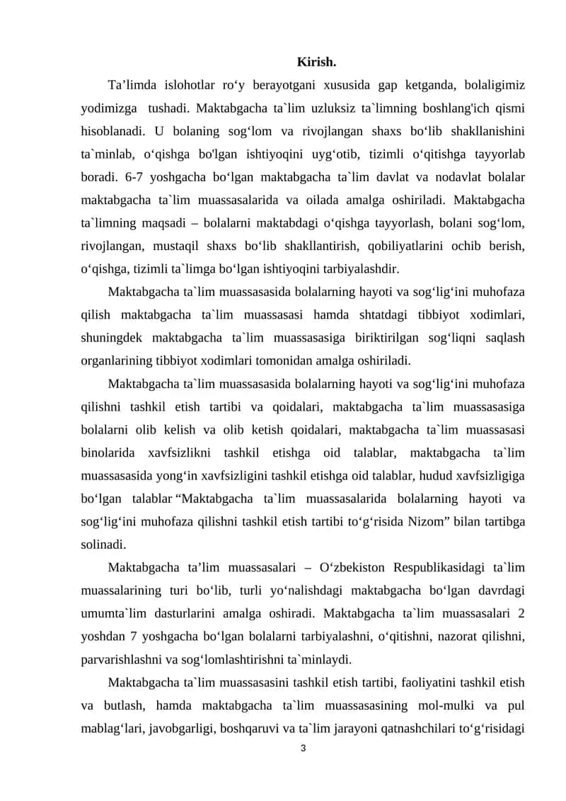 Maktabgacha ta`limning maqsadi