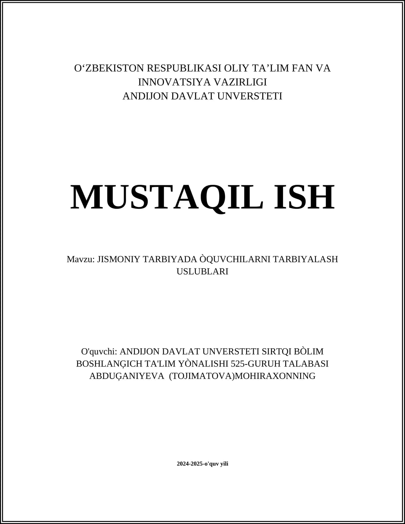 JISMONIY TARBIYADA ÒQUVCHILARNI TARBIYALASH USLUBLARI