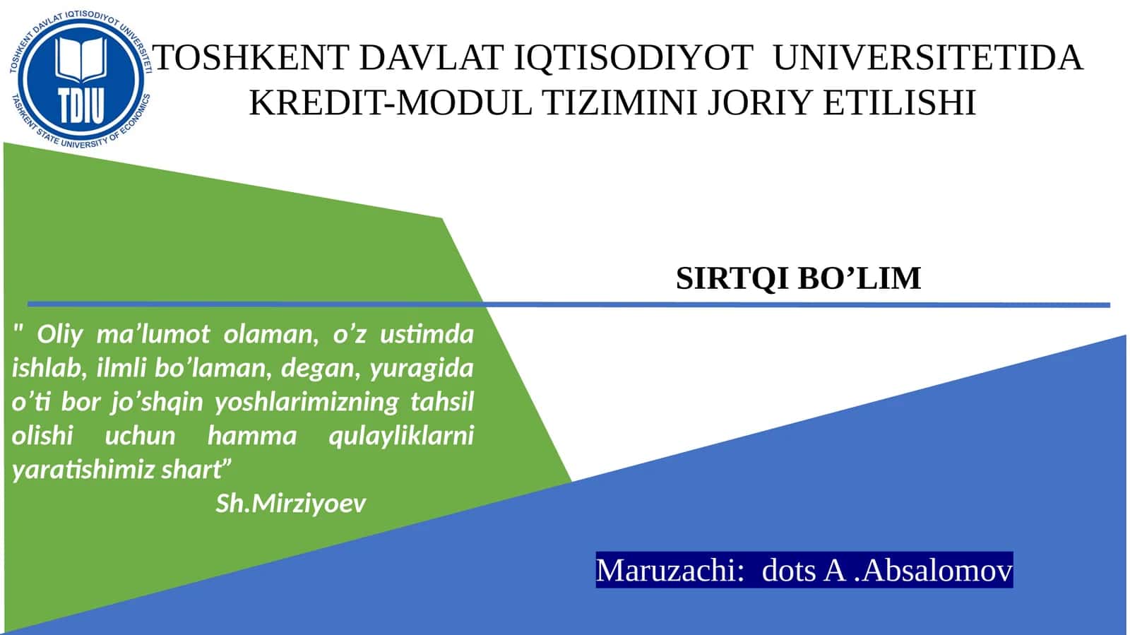 TOShKENT davlatIQTISODIYOTuniversitetiDАKREDIT-MODUL TIZIMINI JORIY ETIlishi