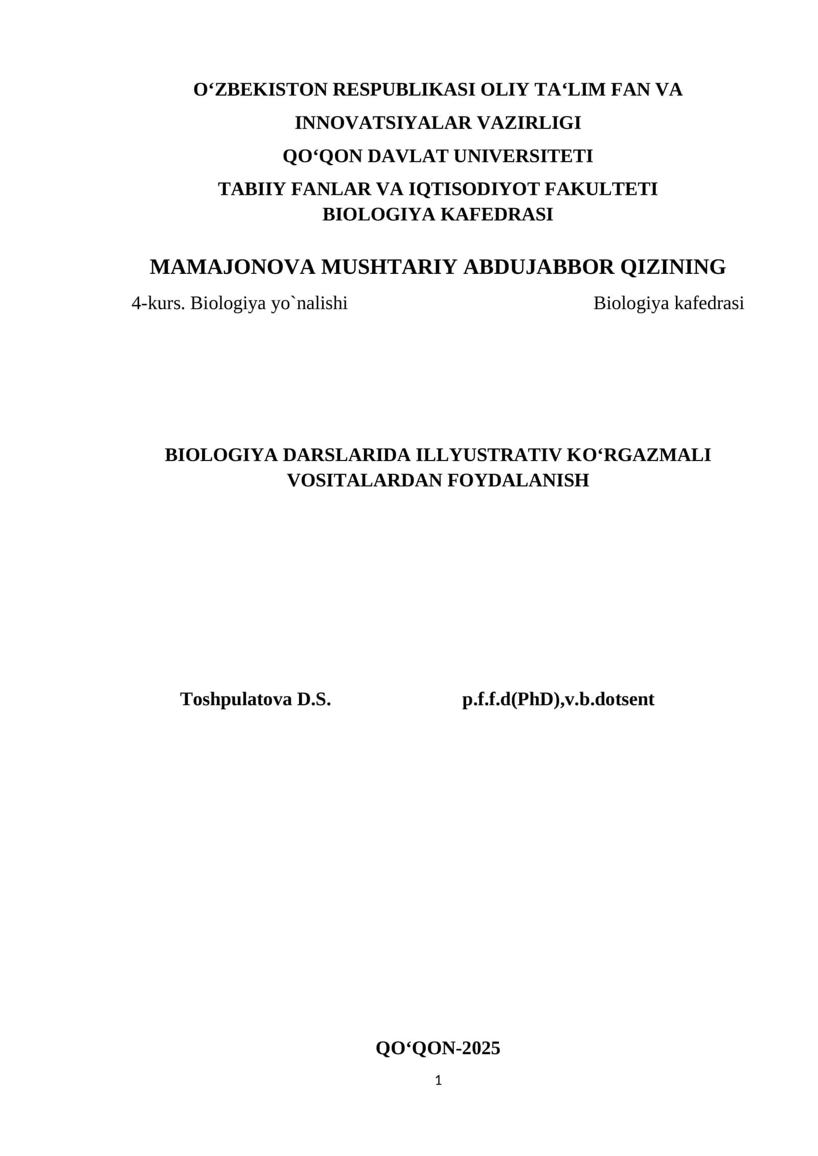 Biologiya DarSLarida Illyustrativ Ko'Rgazmali Vositalardan Foydalanish
