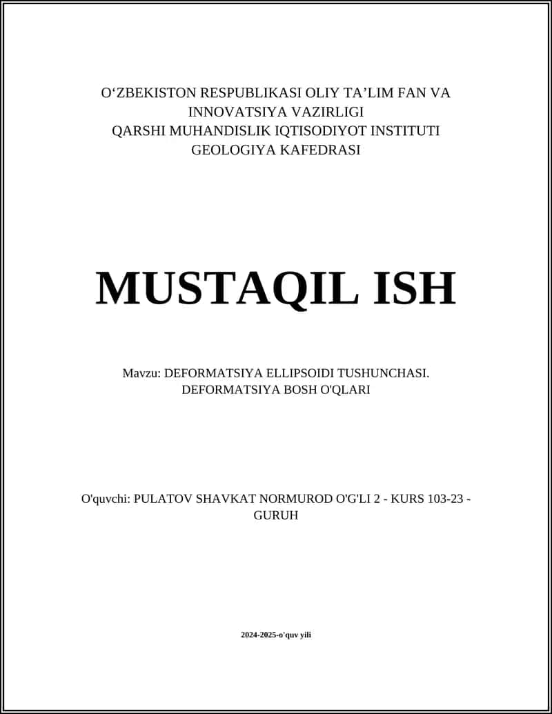 Deformatsiya ellipsoidi tushunchasi
