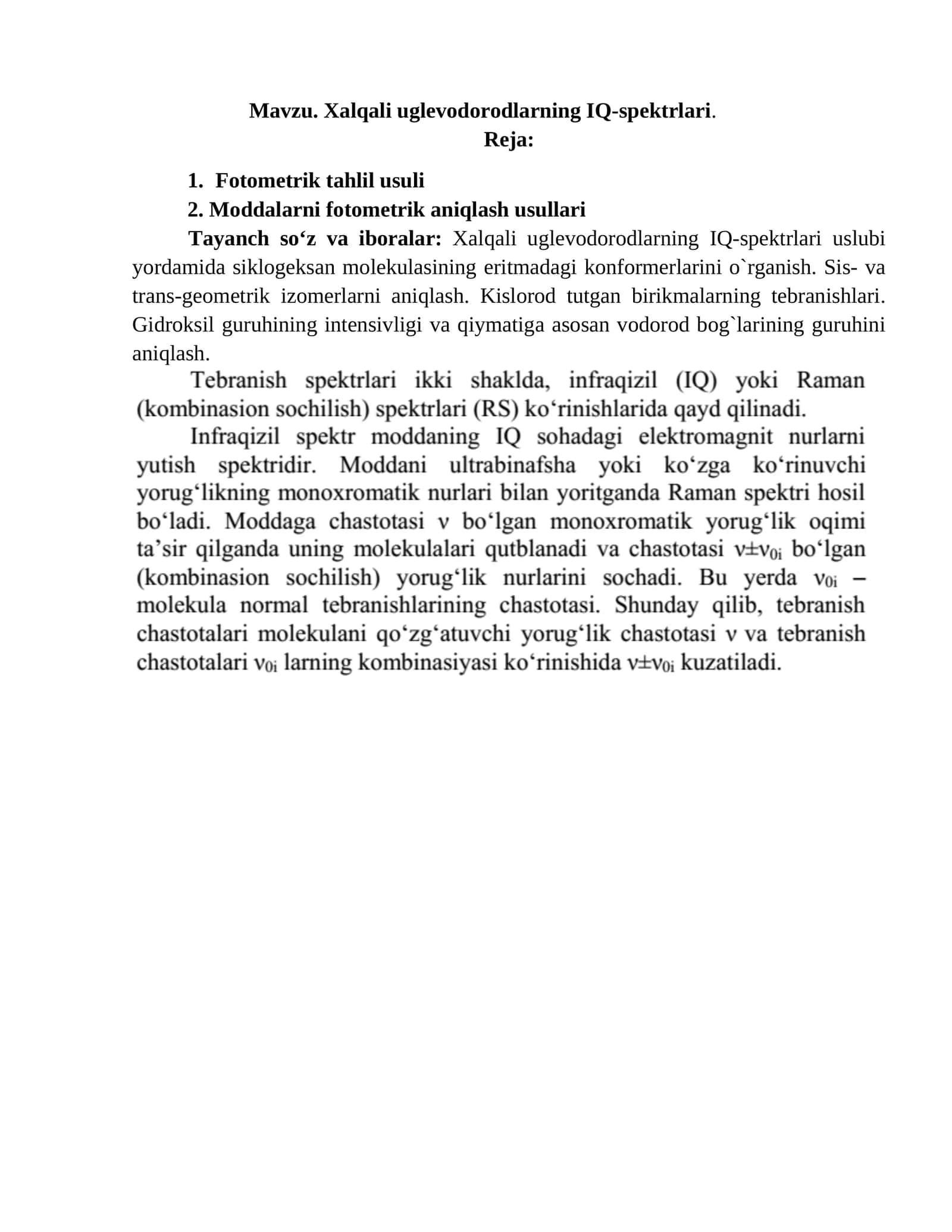 Xalqali uglevodorodlarning IQ-spektrlari