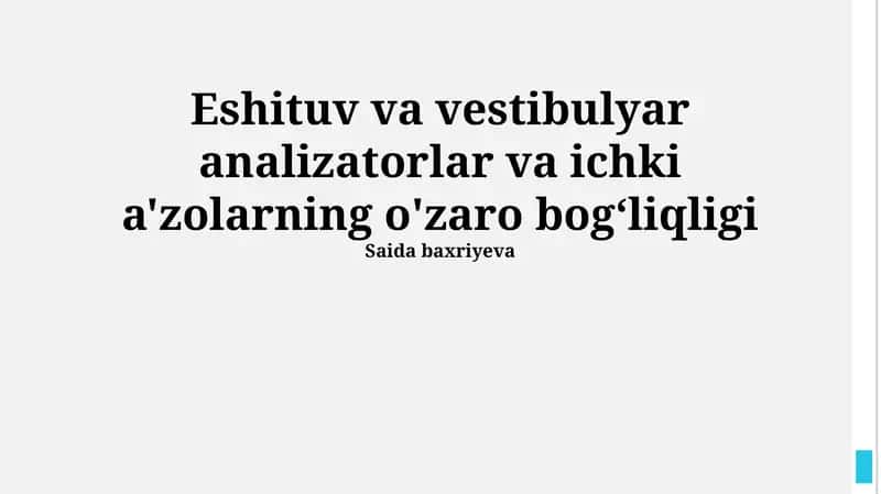 Vestibulyar va auditör analizatorlarning o'zaro bog‘liqligi