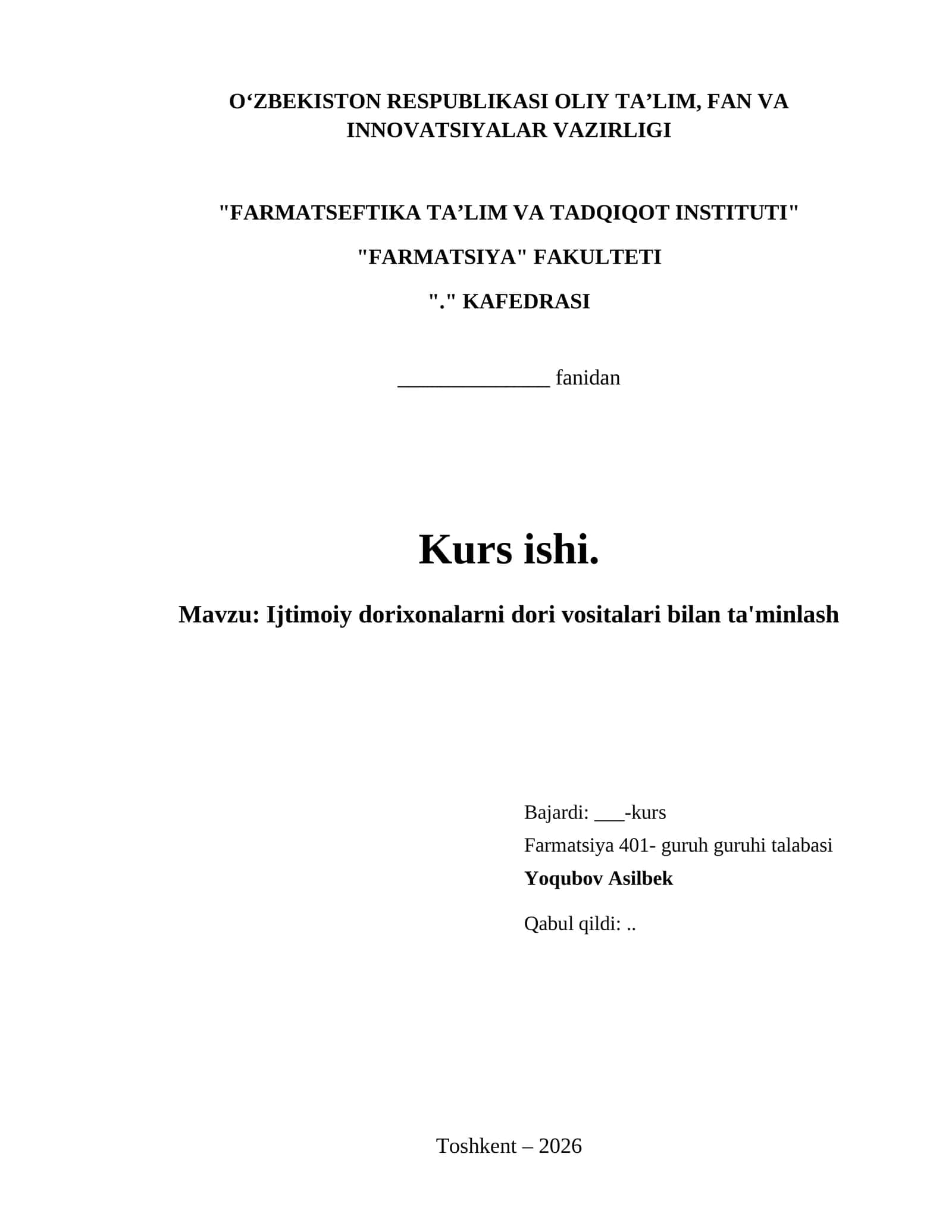 Ijtimoiy dorixonalarni dori vositalari bilan ta'minlash
