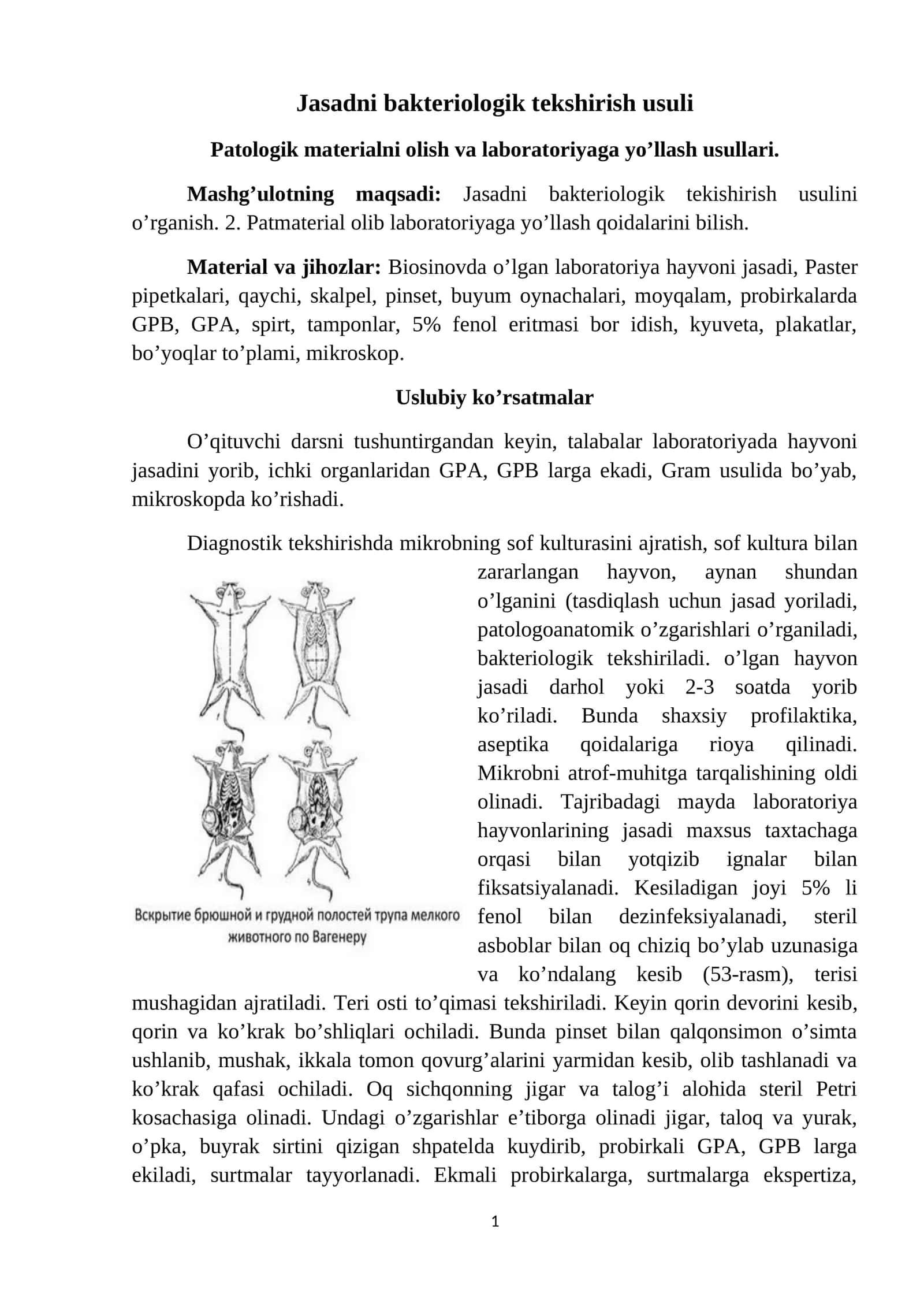 Jasadni bakteriologik tekshirish usuli