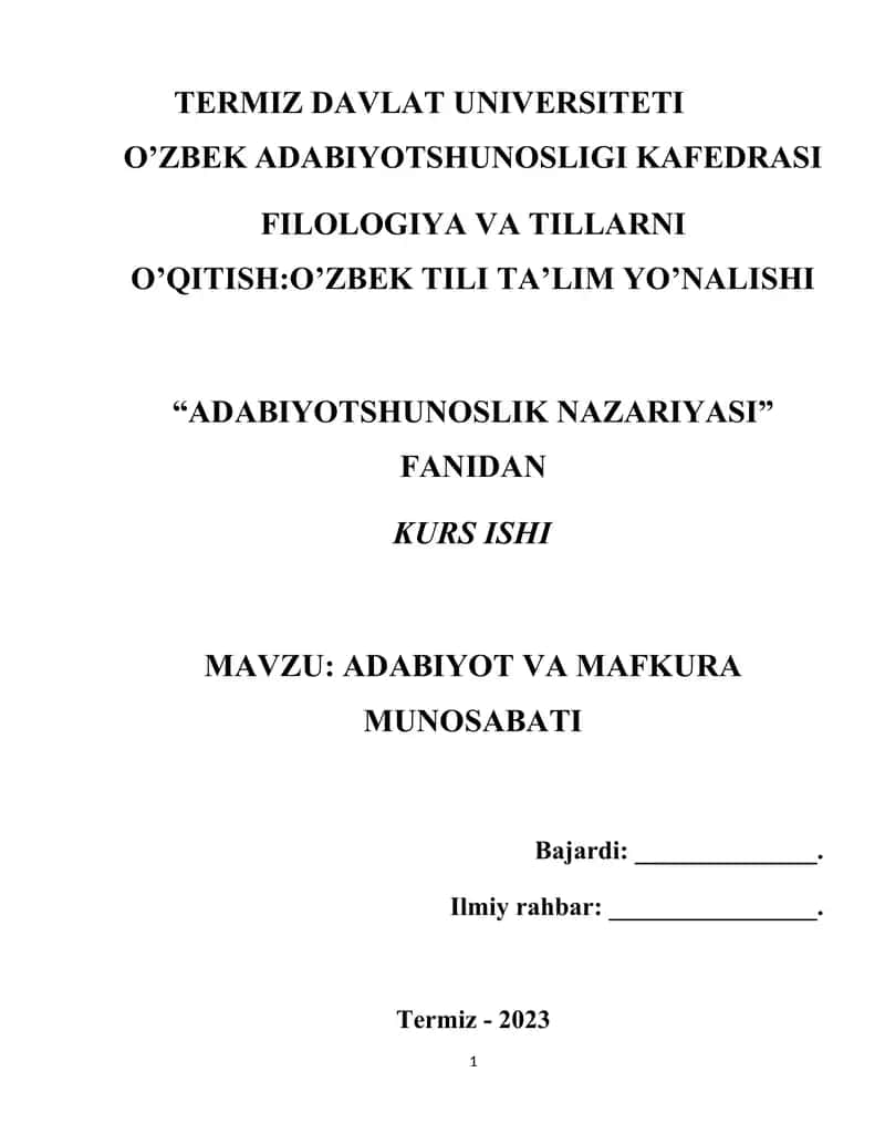 Adabiyotshunoslik Nazariyasi Kurs ishi