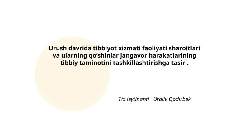 Urush davrida tibbiyot xizmati