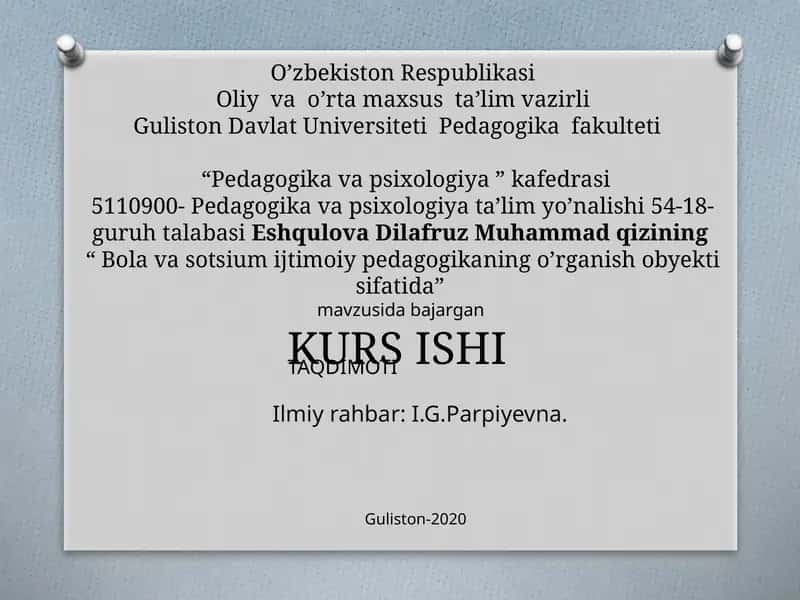 Bolavasotsiumijtimoiypedagogikaning o'rganish obyekti sifatida