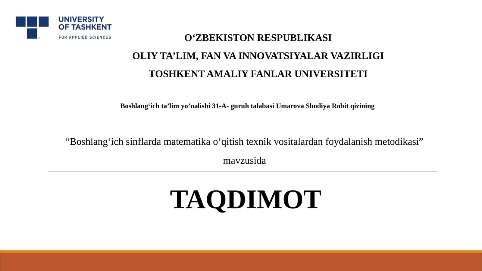 Boshlangʻich sinflarda matematika oʻqitishtexnik vositalardan foydalanish metodikasi