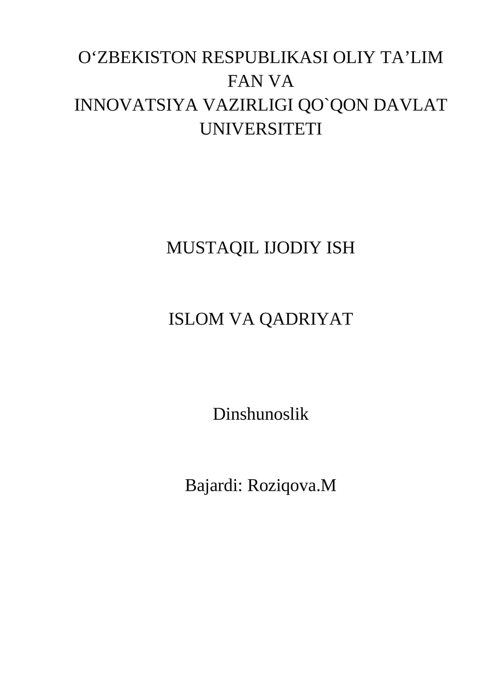 Islom va qadriyat referat