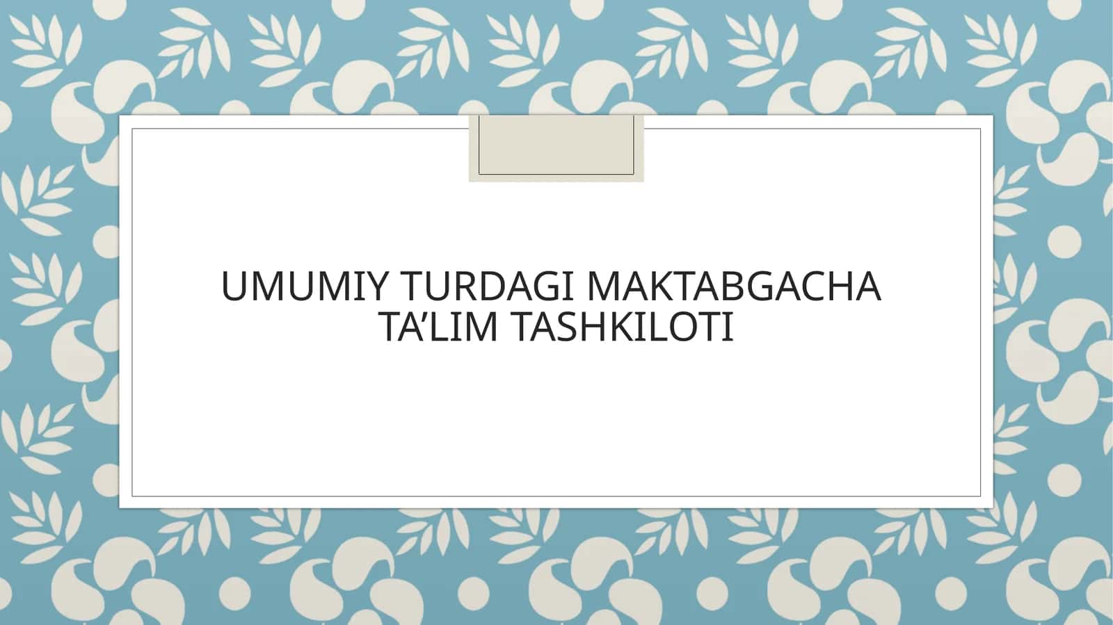 UMUMIY TURDAGI MAKTABGACHATA’LIM TASHKILOTI