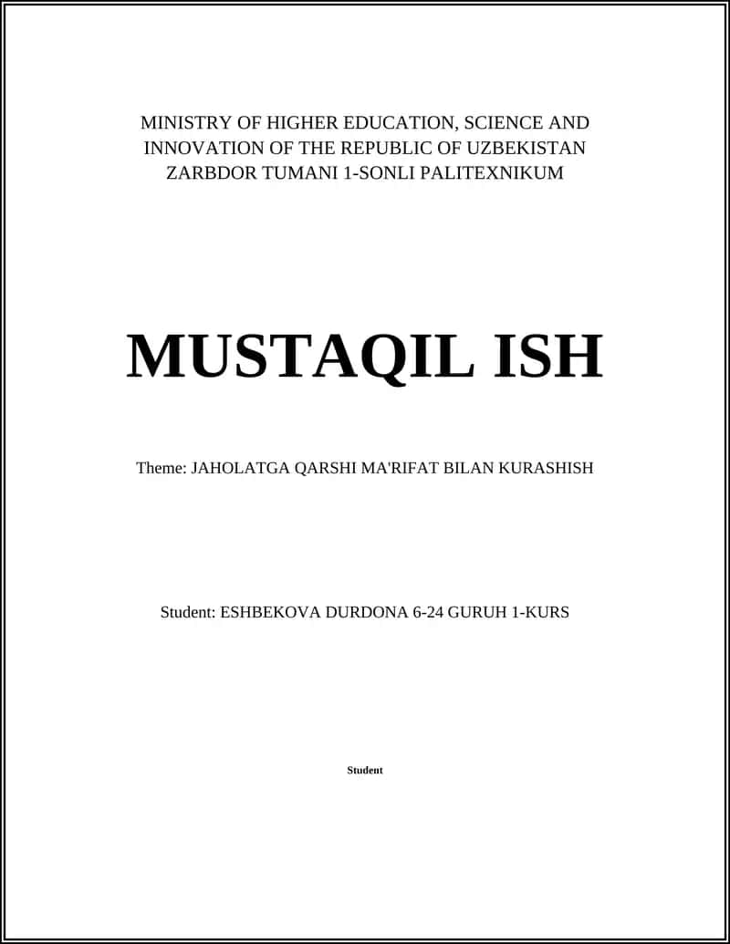 JAHOLATGA QARSHI MA'RIFAT BILAN KURASHISH