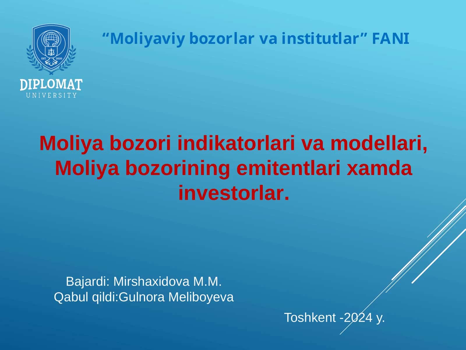 Moliyaviy Bozorlar va Institutlar Fani