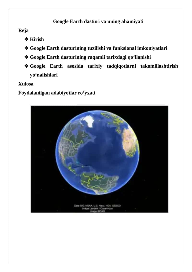 Google Earth dasturi va uning ahamiyati