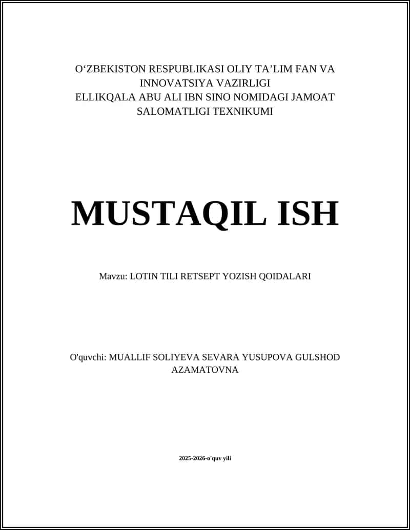 LOTIN TILI RETSEPT YOZISH QOIDALARI
