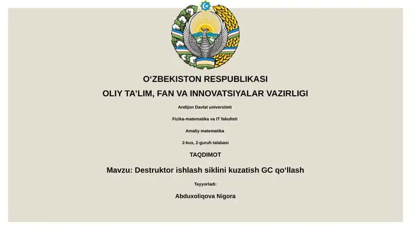 Destruktor ishlash siklini kuzatish GC qoʻllash