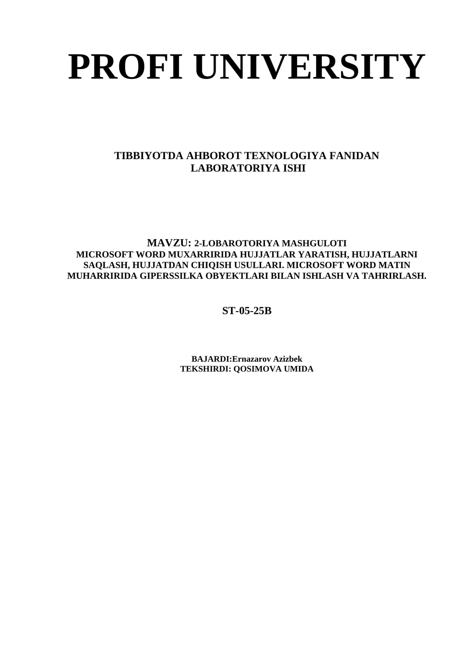 2-Lobaratoriya mashg‘uloti: Microsoft Word
