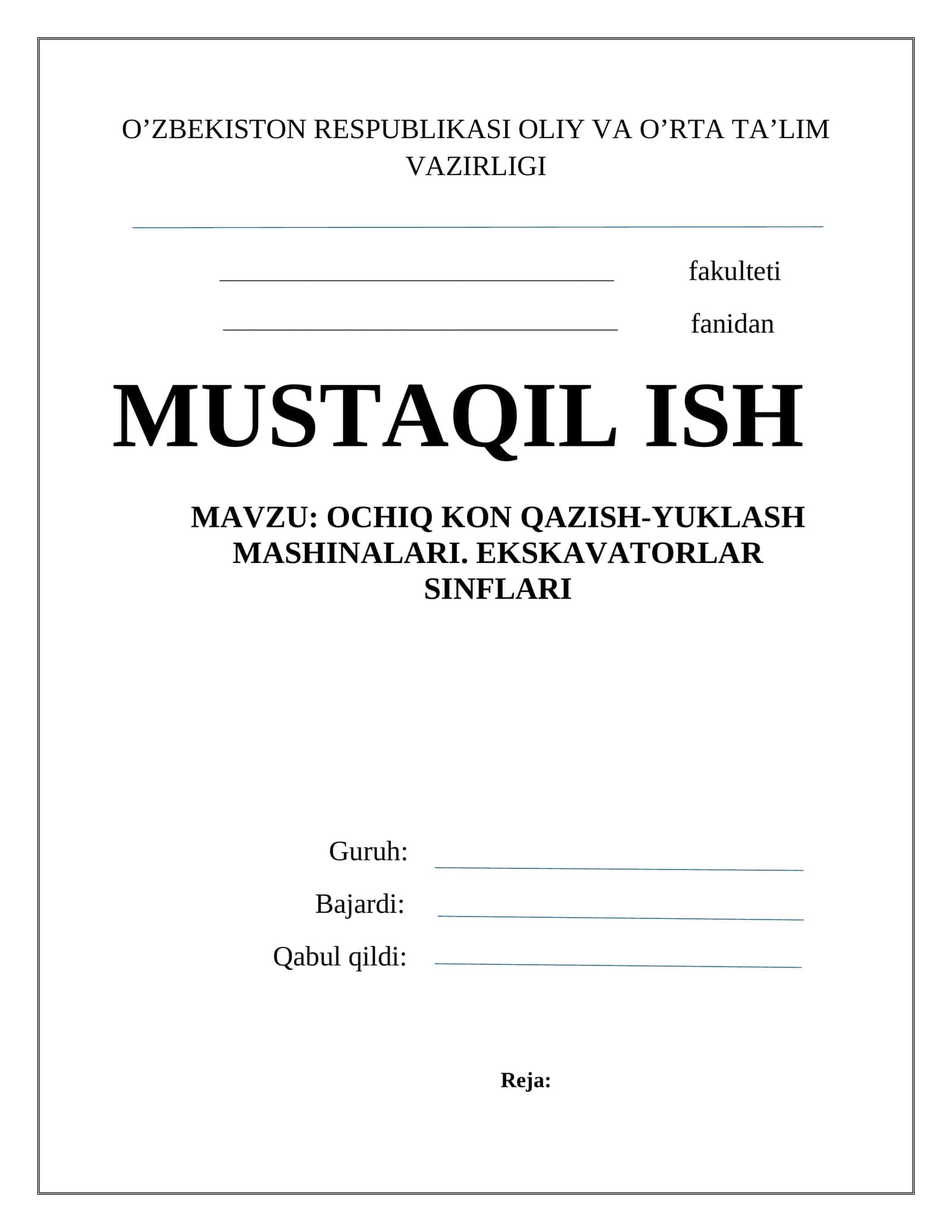 OCHIQ KON QAZISH-YUKLASH MASHINALARI. EKSKAVATORLAR SINFLARI