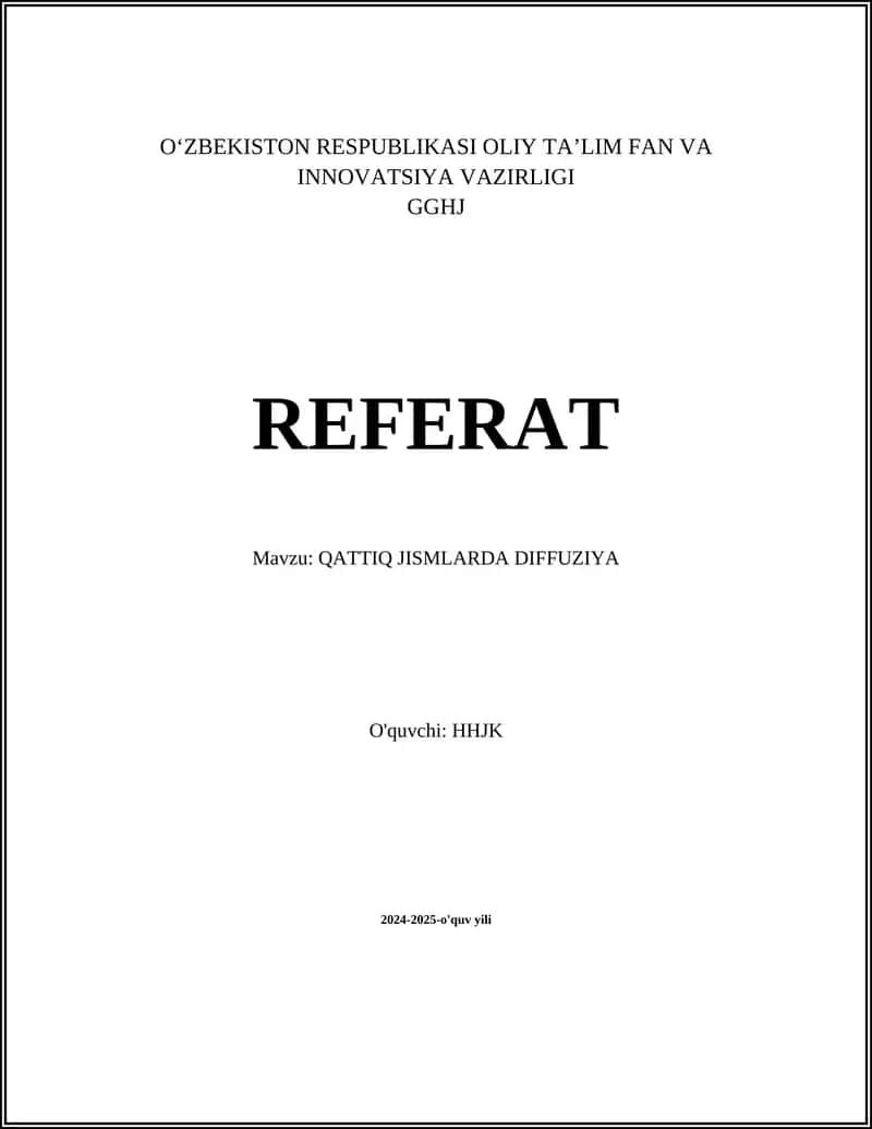 QATTIQ JISMLARDA DIFFUZIYA
