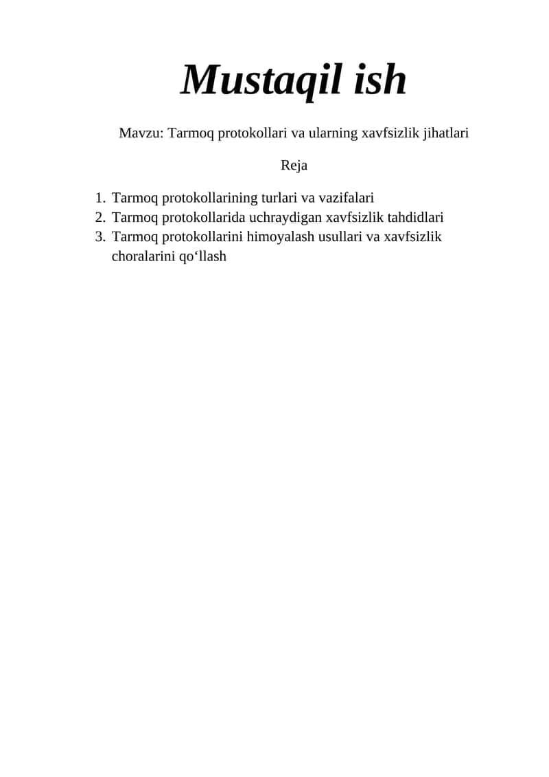 Tarmoq protokollari va ularning xavfsizlik jihatlari