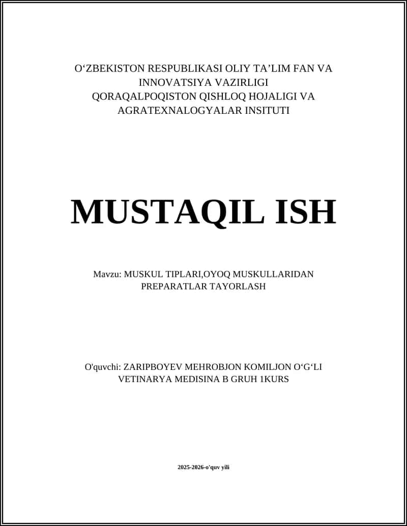 MUSKUL TIPLARI,OYOQ MUSKULLARIDAN PREPARATLAR TAYORLASH