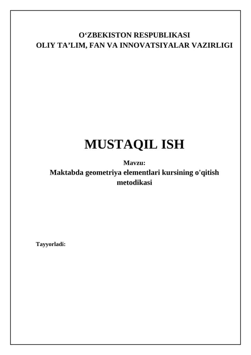 Geometriya elementlari kursining o'qitish metodikasi