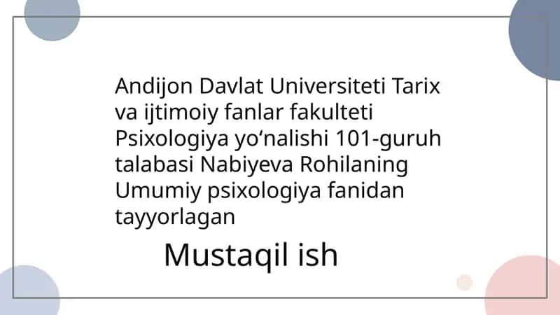 Inson Psixikasining Ontogenezdagi Rivojlanishi
