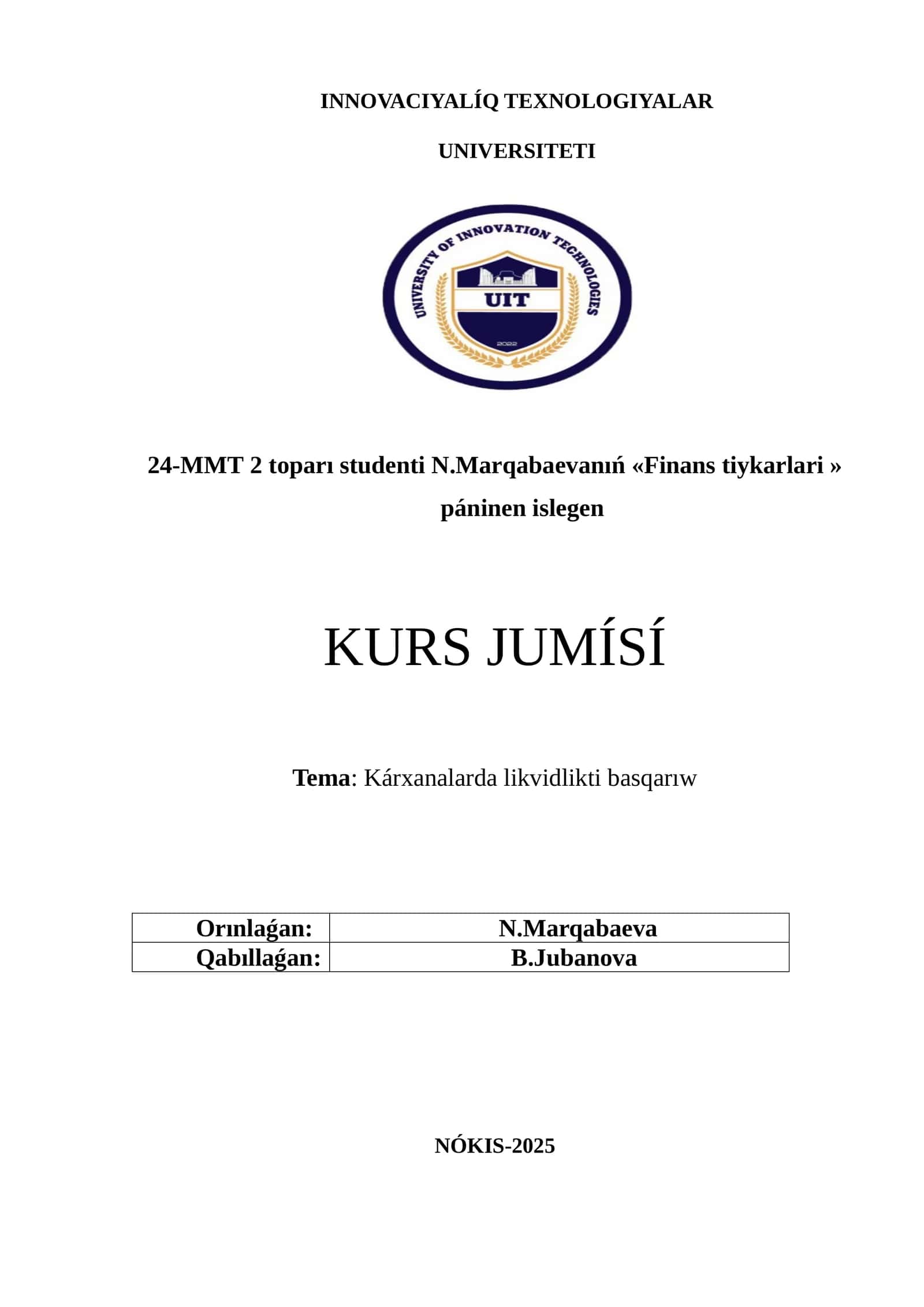 KÁRXANALARDA LIKVIDLIKTI BASQARIWDIŃ TEORIYALIQ HÁM METODIKALIQ TIYKARLARI