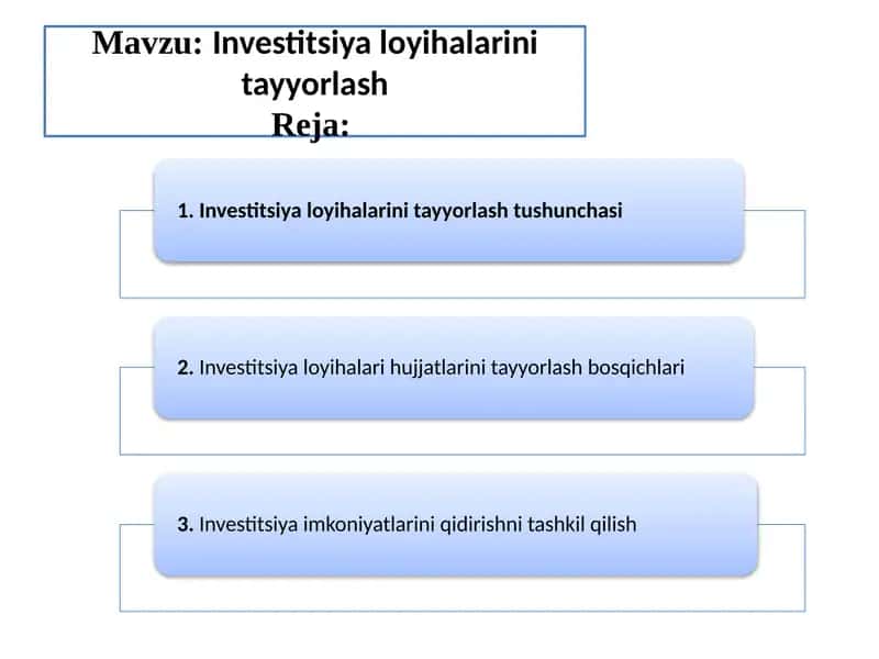 Investitsiya loyihalarini tayyorlash