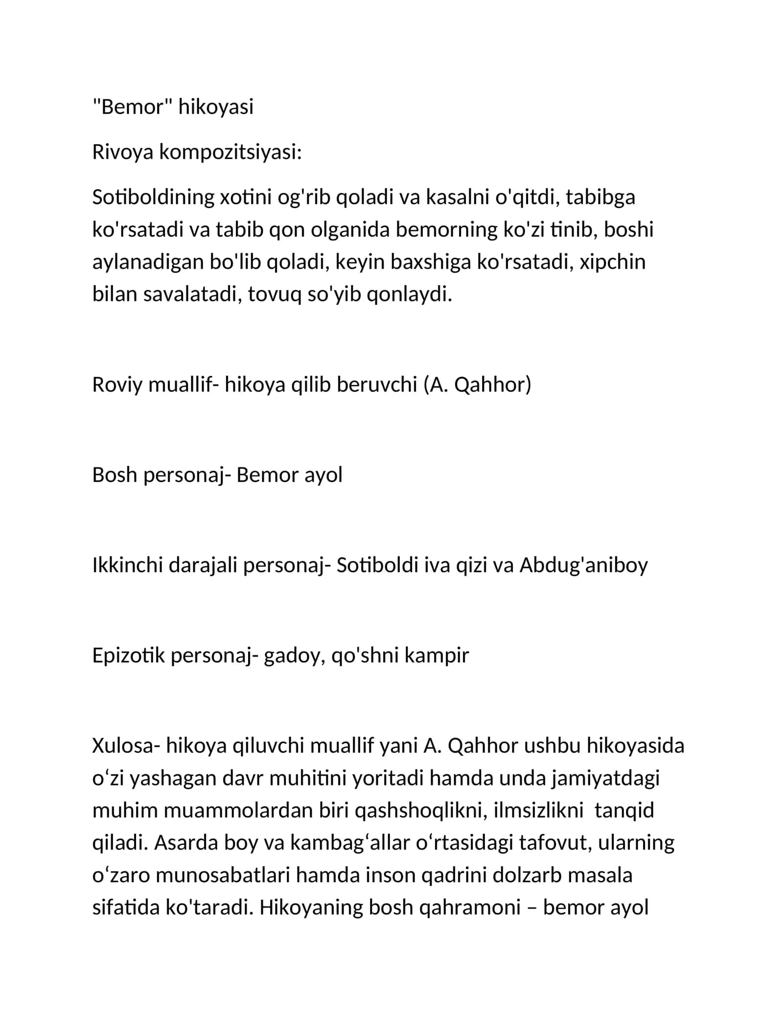 "Bemor" hikoyasi