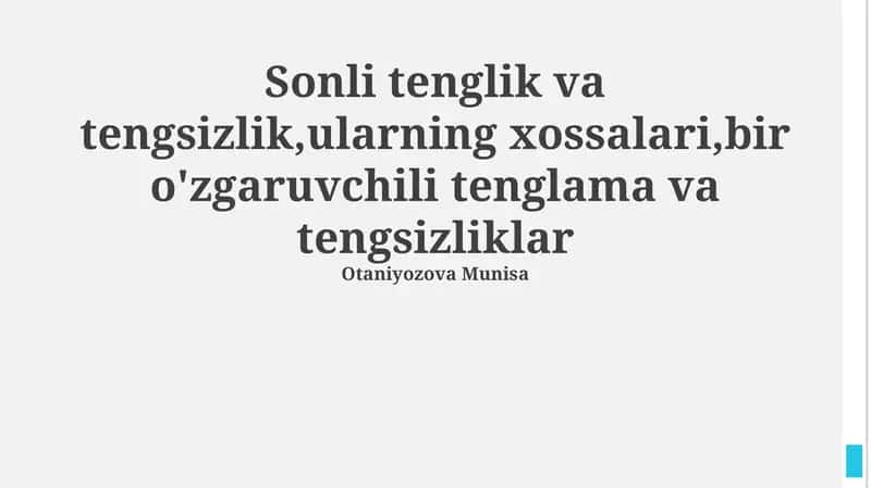 Sonli tenglik va tengsizlik