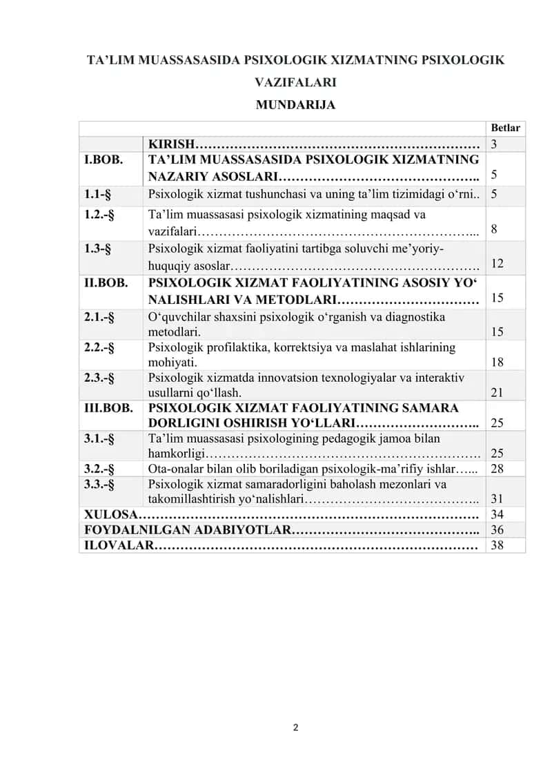 TA’LIM MUASSASASIDA PSIXOLOGIK XIZMATNING PSIXOLOGIK VAZIFALARI