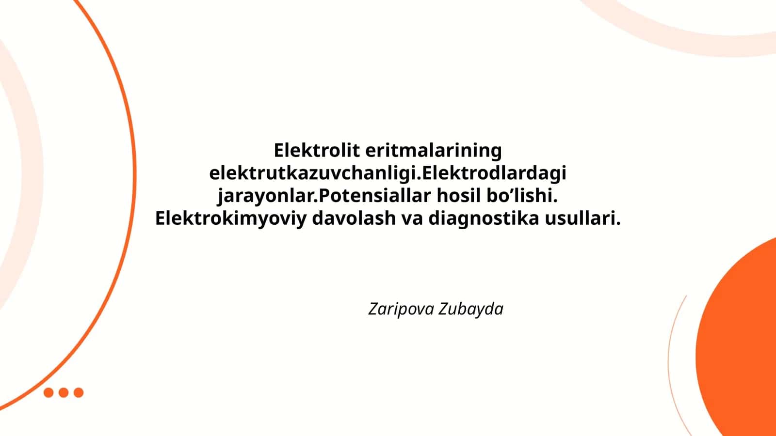 Elektrolit eritmalarining elektrutkazuvchanligi.Elektrodlardagi jarayonlar.Potensiallar hosil boʼlishi. Elektrokimyoviy davolash va diagnostika usullari