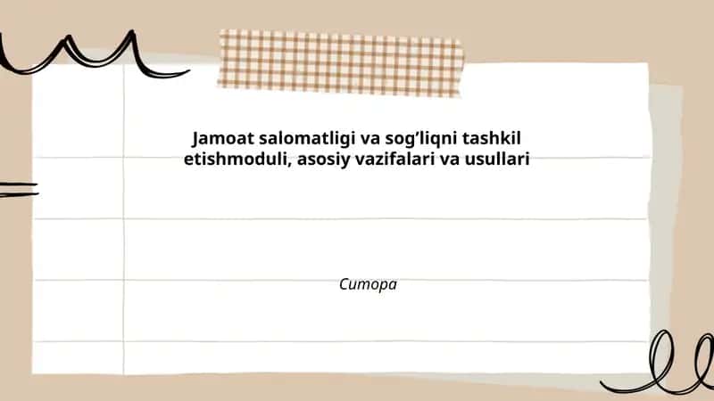 Jamoat salomatligi va sog’liqni tashkil etish moduli