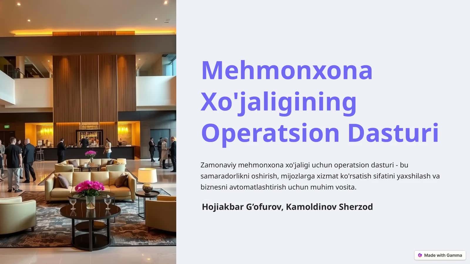 Mehmonxona Xo'jaligining Operatsion Dasturi