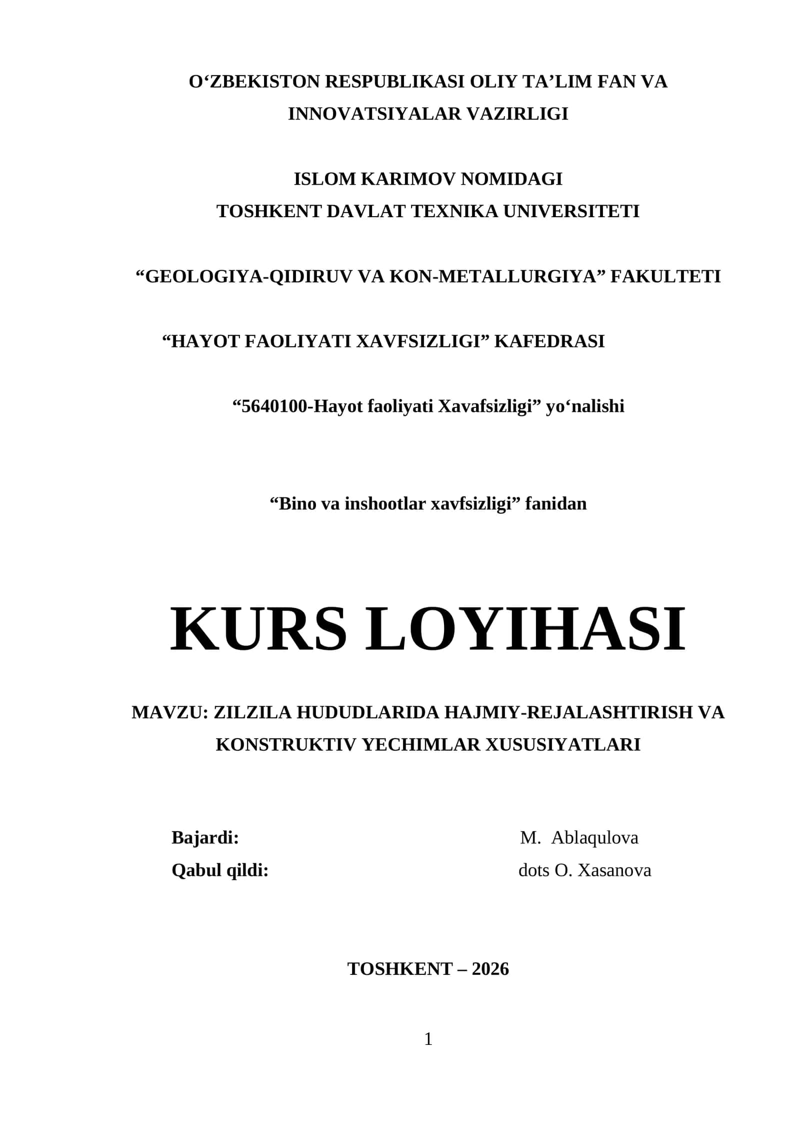 ZILZILA HUDUDLARIDA HAJMIY-REJALASHTIRISH VA KONSTRUKTIV YECHIMLAR XUSUSIYATLARI