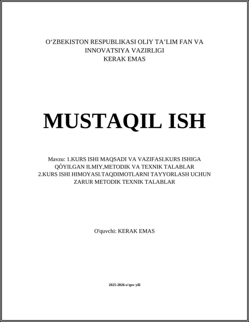 KURS ISHI MAQSADI VA VAZIFASI