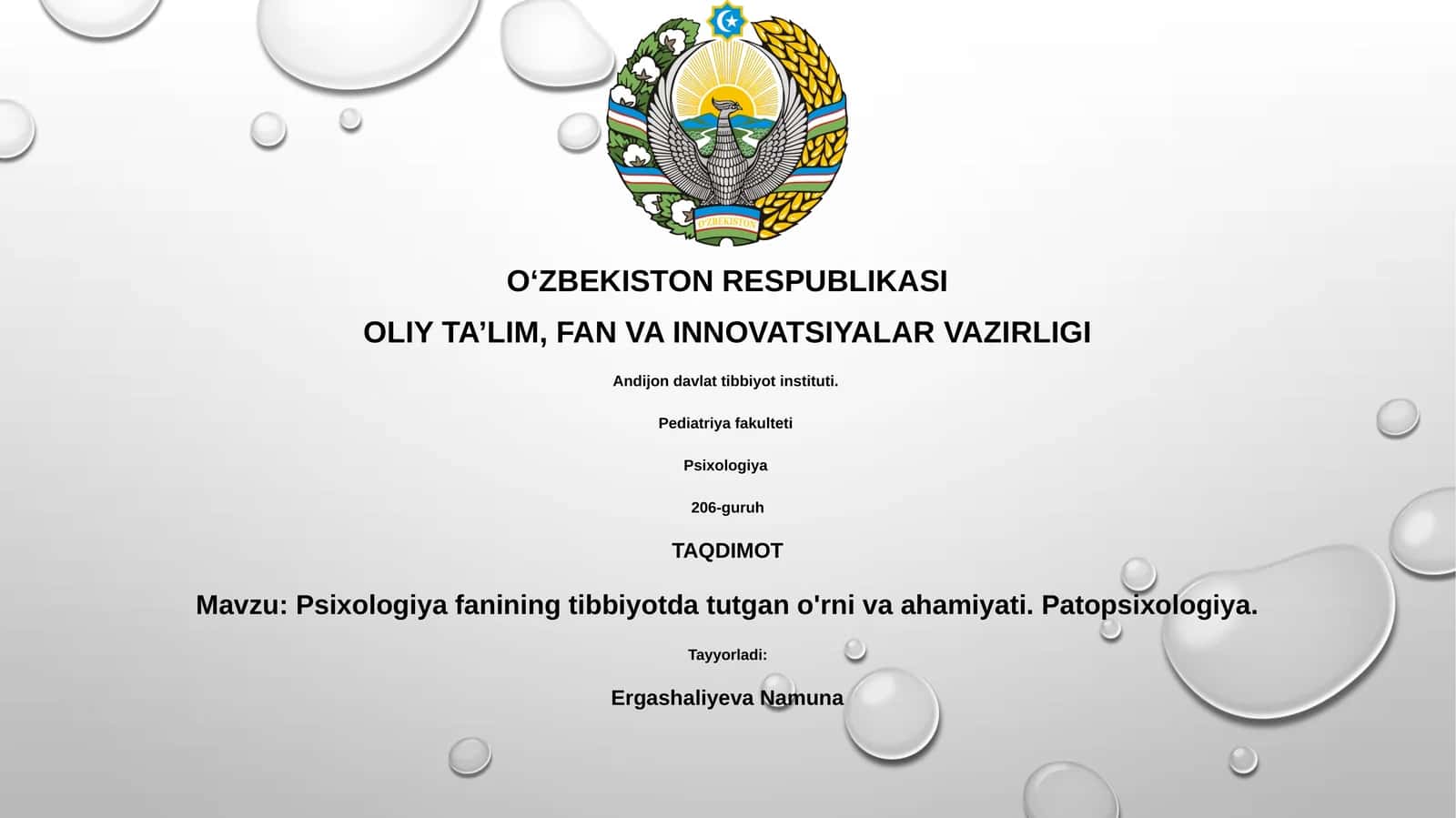 Psixologiya fanining tibbiyotda tutgan o'rni va ahamiyati. Patopsixologiya