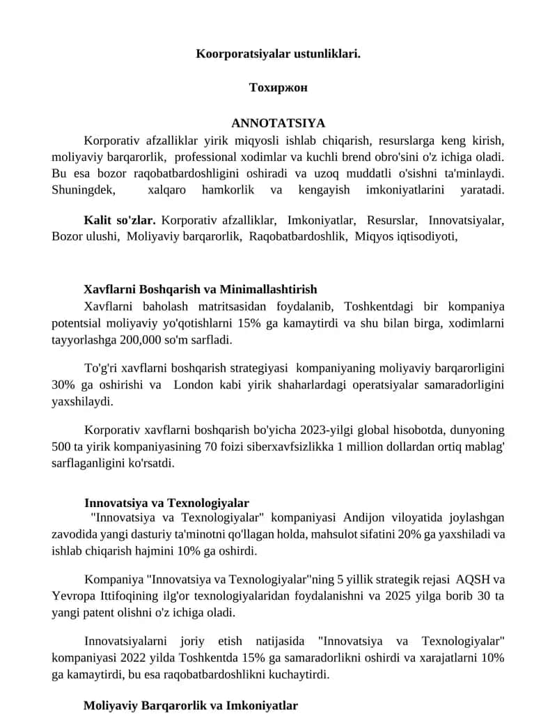 Innovatsiya va Texnologiyalar