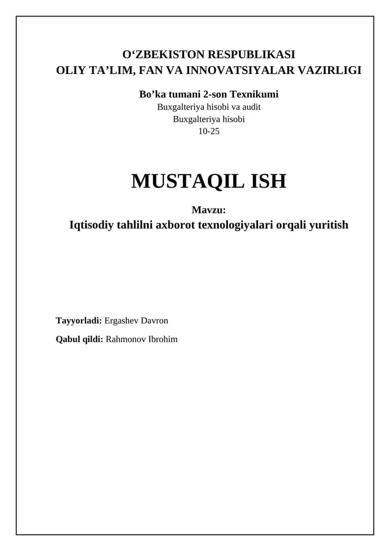 Iqtisodiy tahlilni axborot texnologiyalari orqali yuritish