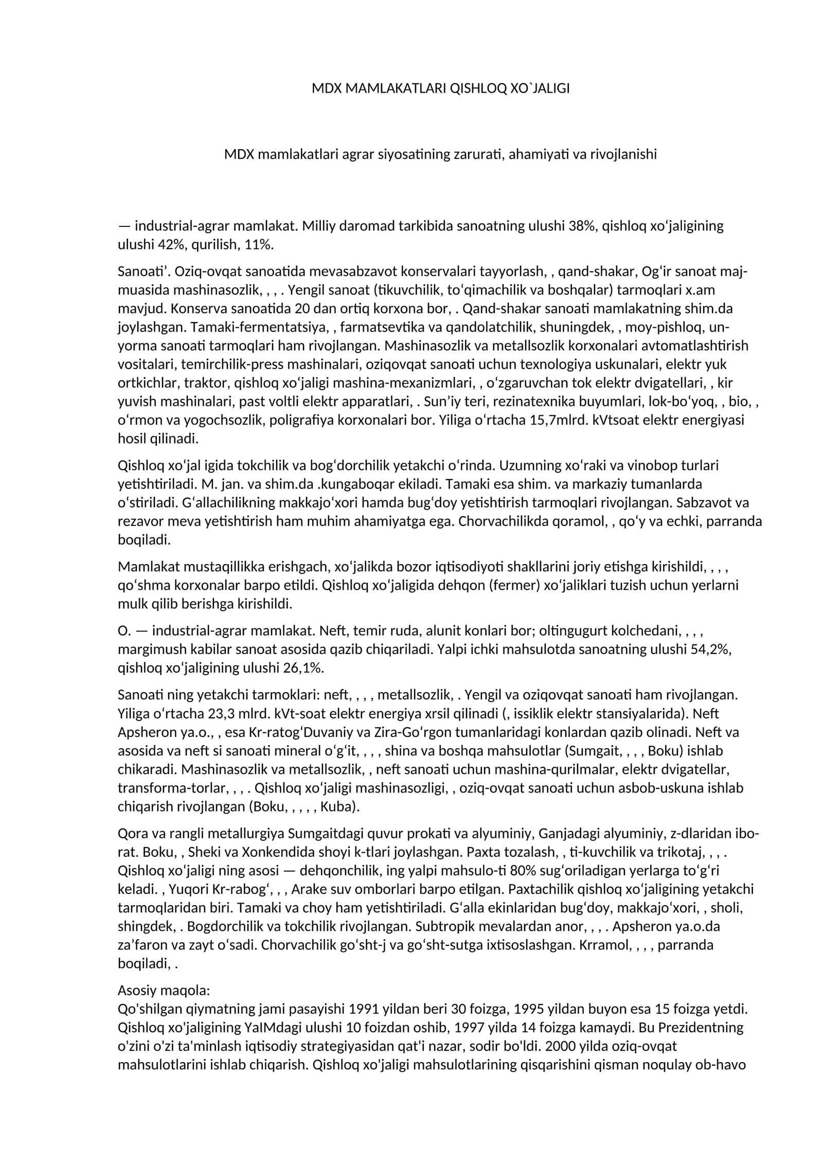 MDX MAMLAKATLARI QISHLOQ XO`JALIGI