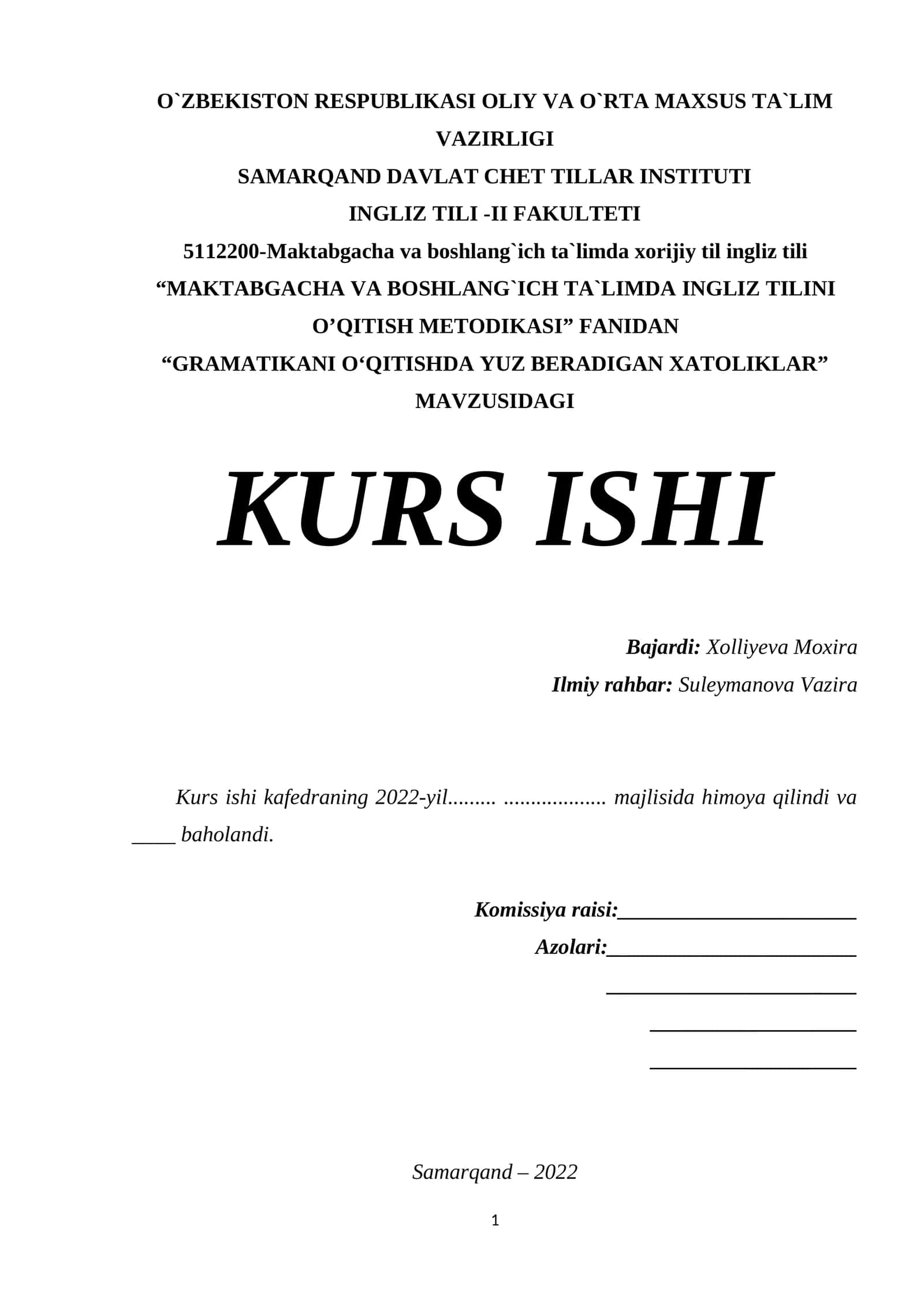 "GRAMATIKANI OʻQITISHDA YUZ BERADIGAN XATOLIKLAR"