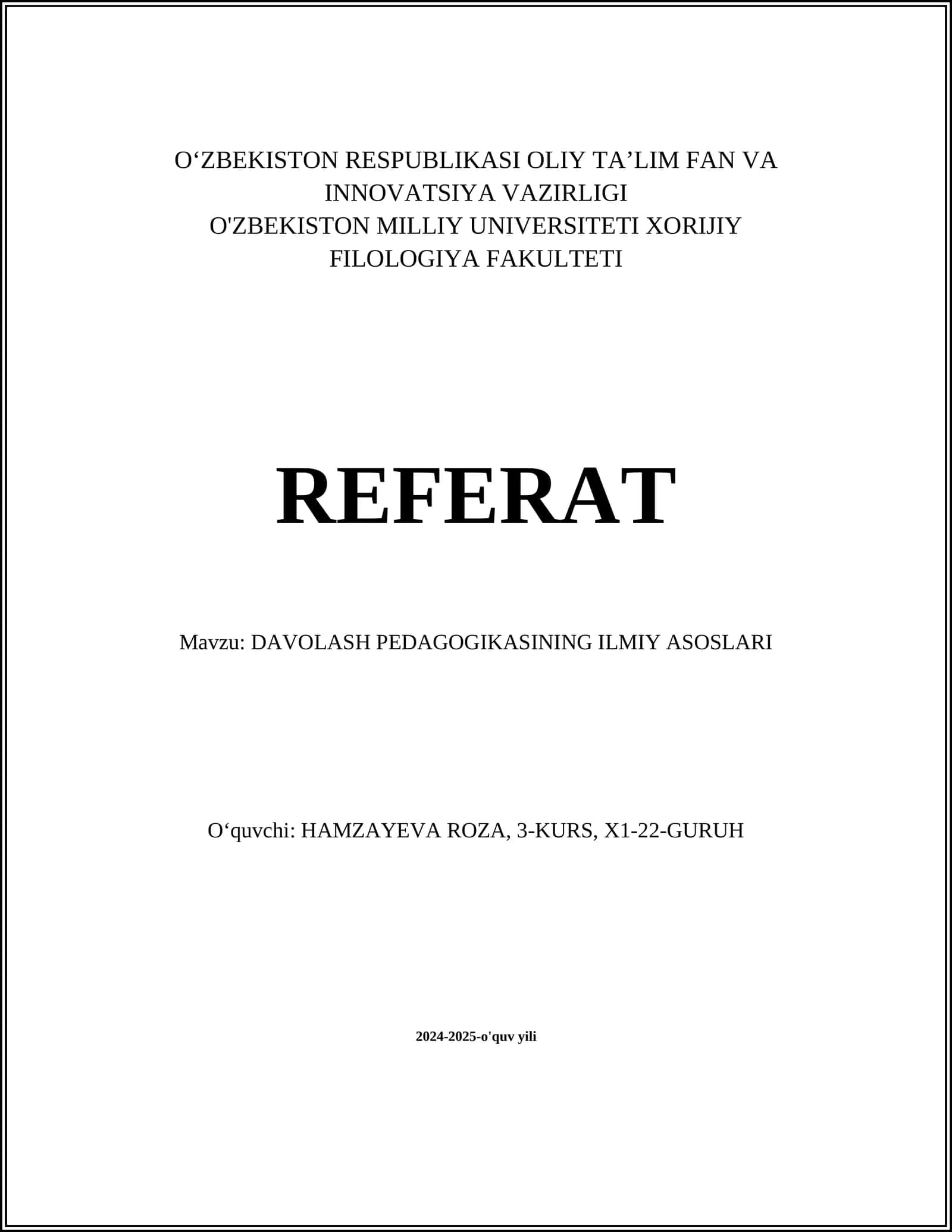 DAVOLASH PEDAGOGIKASINING ILMIY ASOSLARI