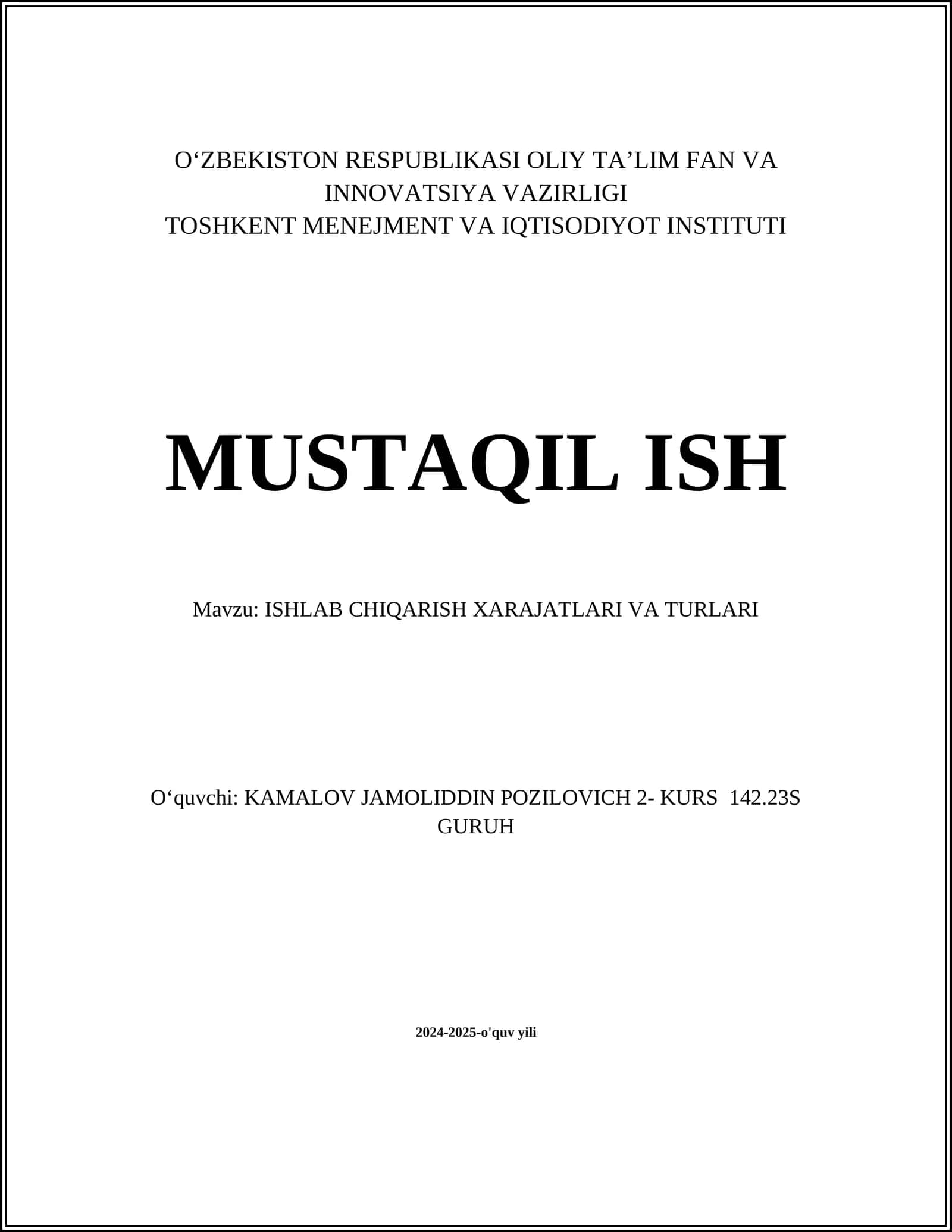 Ishlab Chiqarish Xarajatlari Va Turlari