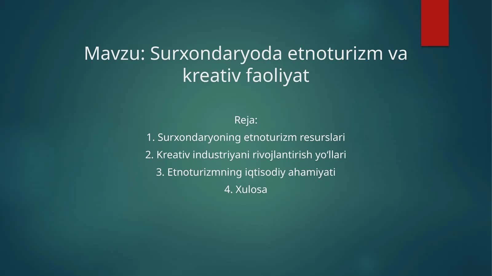 Surxondaryoda etnoturizm va kreativ faoliyat