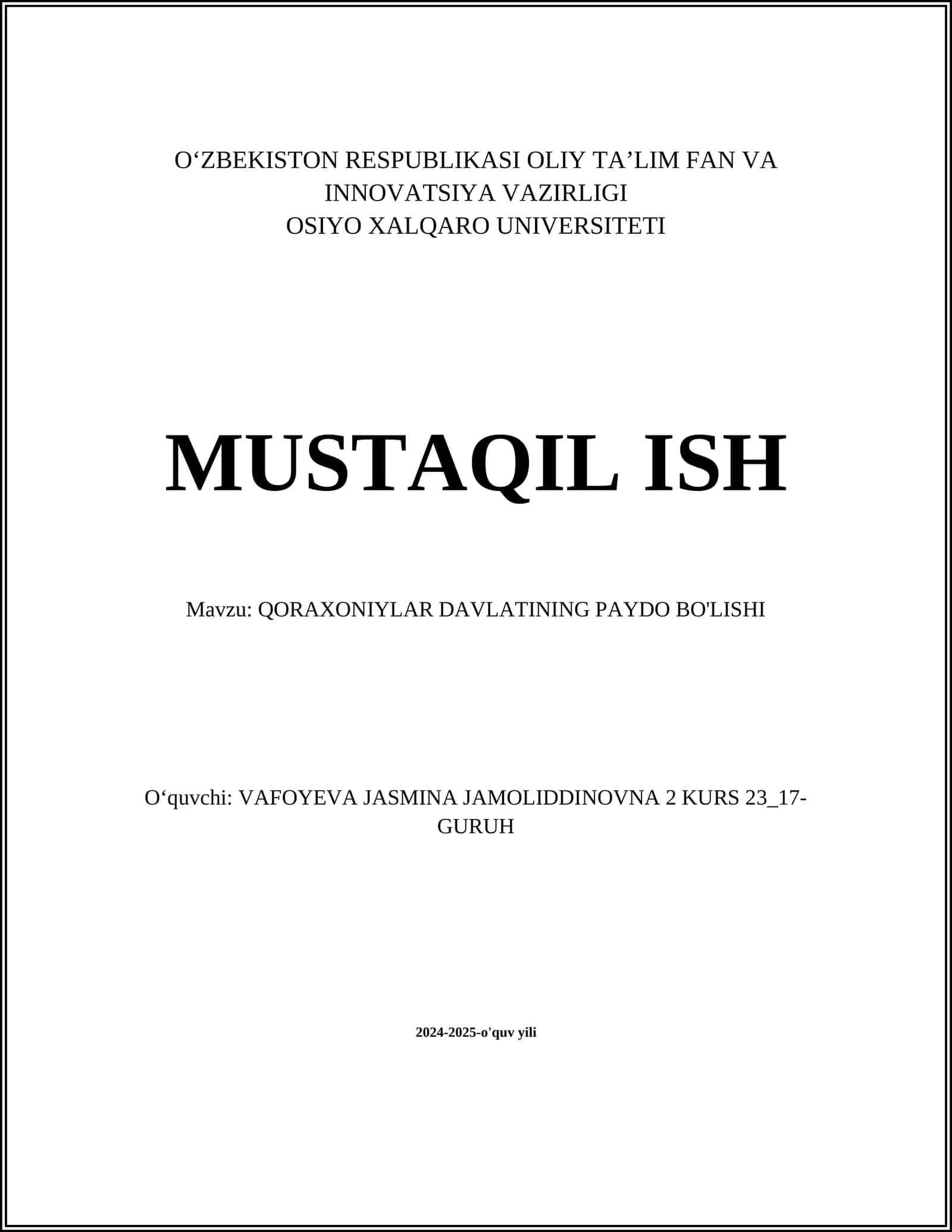 QORAXONIYLAR DAVLATINING PAYDO BO'LISHI