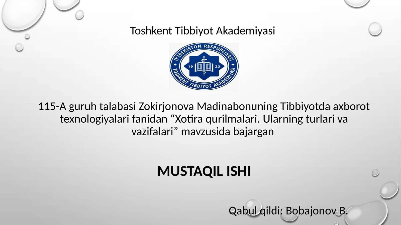 Xotira qurilmalari. Ularning turlari va vazifalari