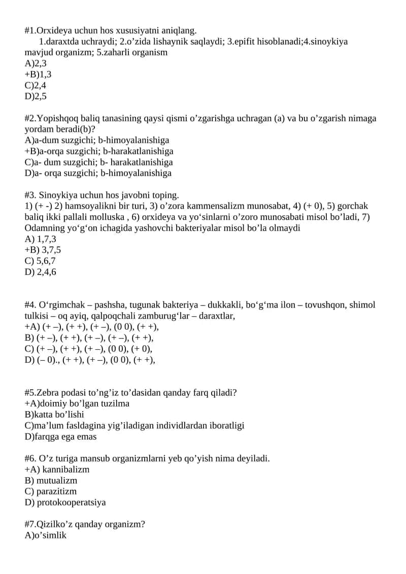 Sinoykiya uchun hos javobni toping