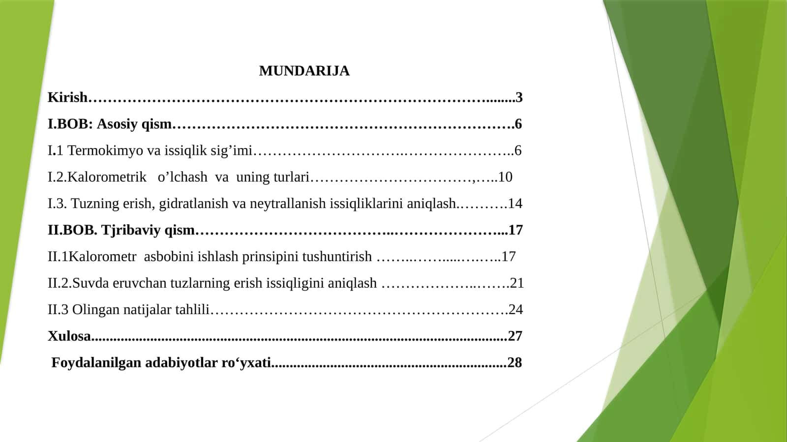 Kalorimetrik o'lchash va uning turlari